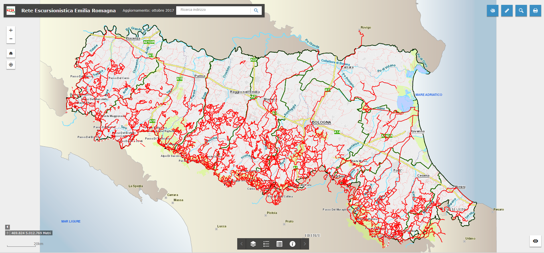 Rete Escursionistica Emilia-Romagna schermata iniziale