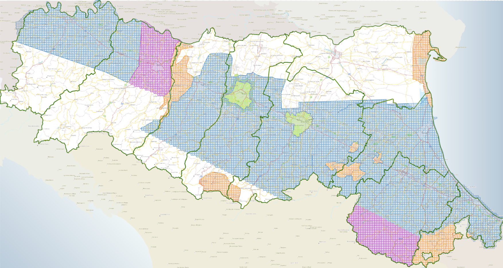 mappa aree rilievo progetti RER2025/26, 2023/24 e 2022